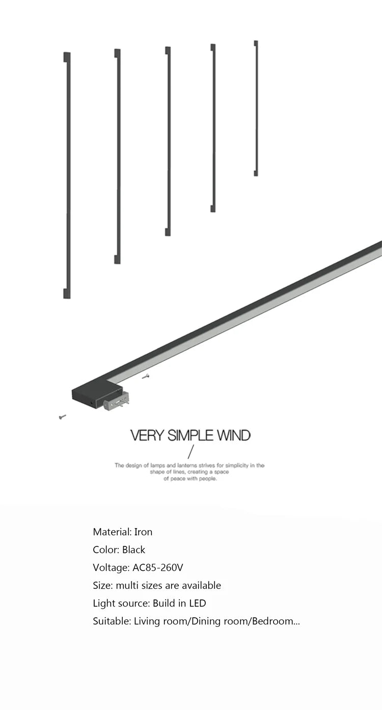 Black Strip Wall Lamp - Modern Bar Shape Lighting