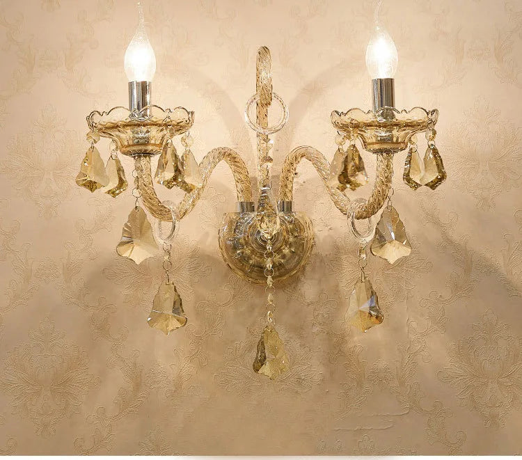 Cognac Elegance Crystal Candle Wall Sconce