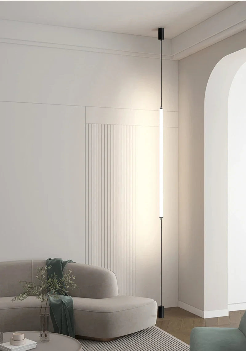 Hanging Floor Lamp Italy Design Black Long Linear Pendant Light