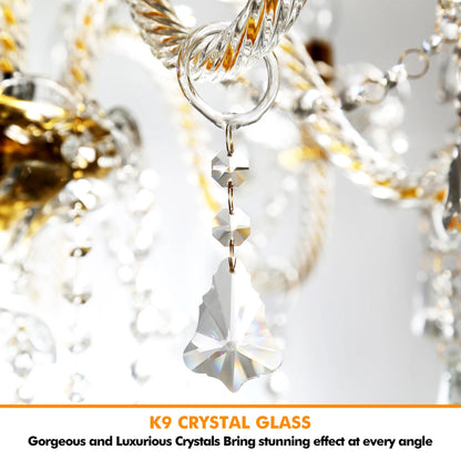 10-Arm K9 Crystal Candle Chandelier, Adjustable Chain