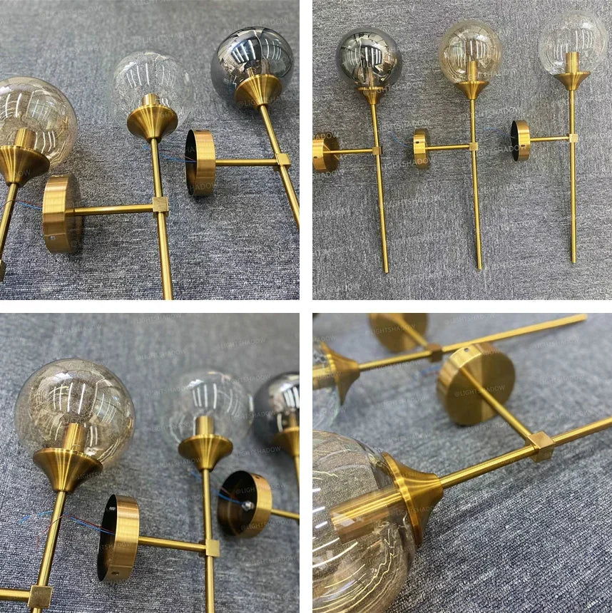 Gold Aura Round Glass Wall Sconce - Nordic Style