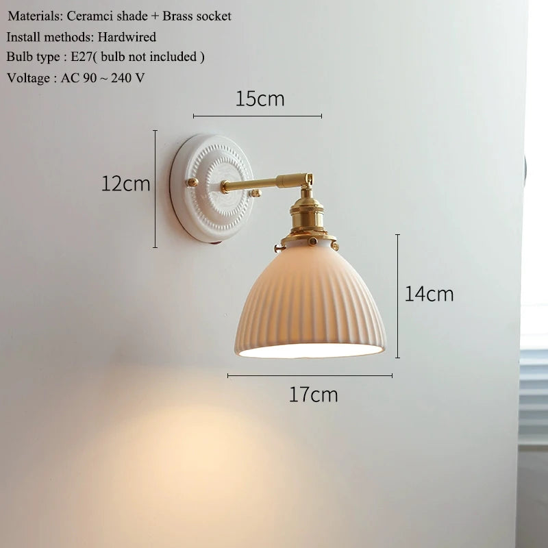 Vintage Porcelain Wall Sconce with Brass Arm