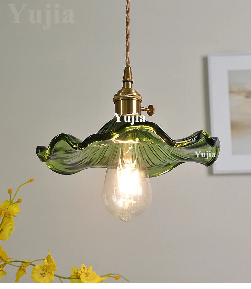 Green Glass Brass Pendant