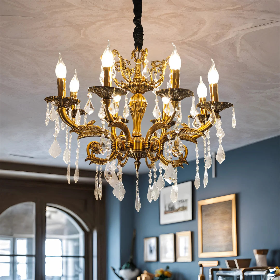 Antique Bronze Crystal Candle Chandelier — 8 or 12 Lights, Bulbs Included