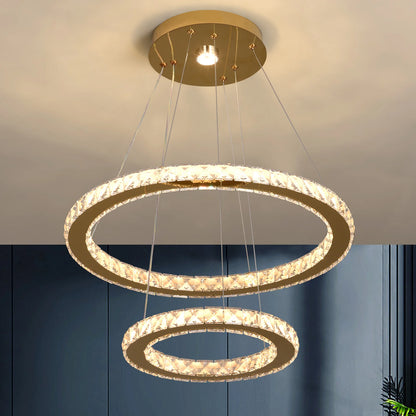 2-Ring Crystal LED Pendant Chandelier