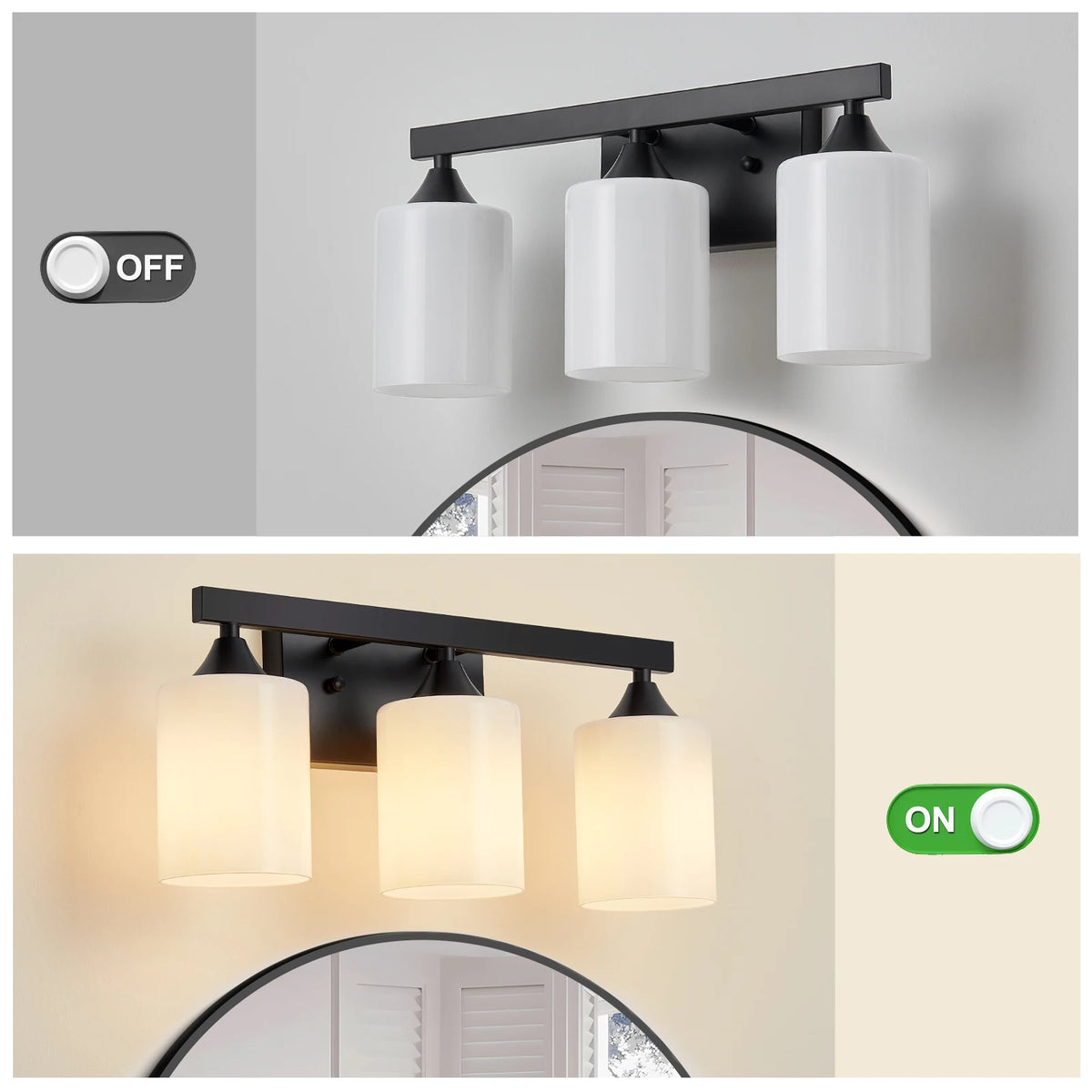 Matte Black Vanity Light with Frosted Glass — 3, 4 or 5 Lights
