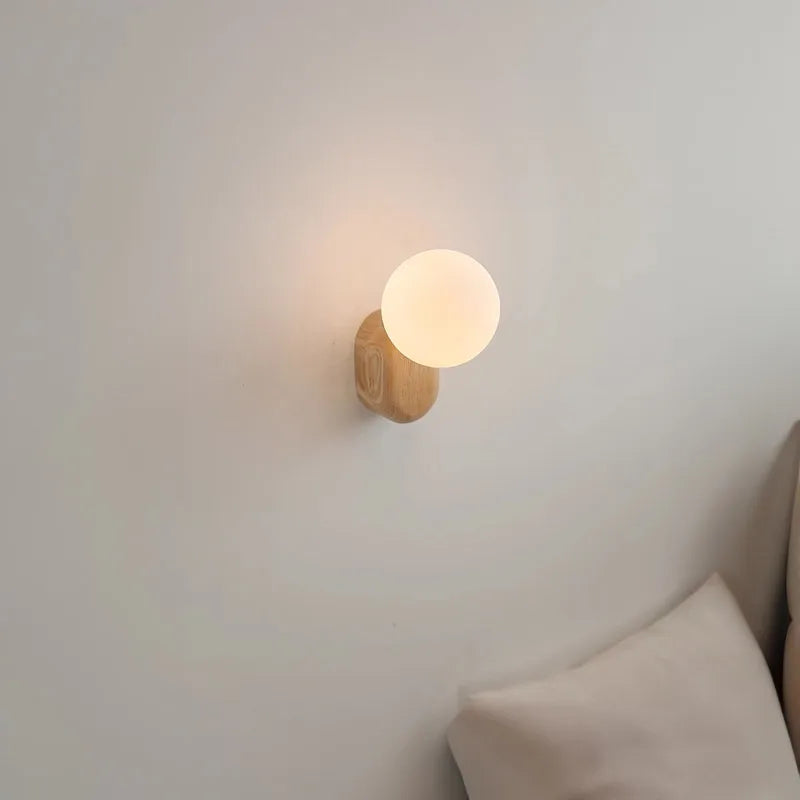 SphereGlow: Walnut Wabi-Sabi Wall Sconce Light