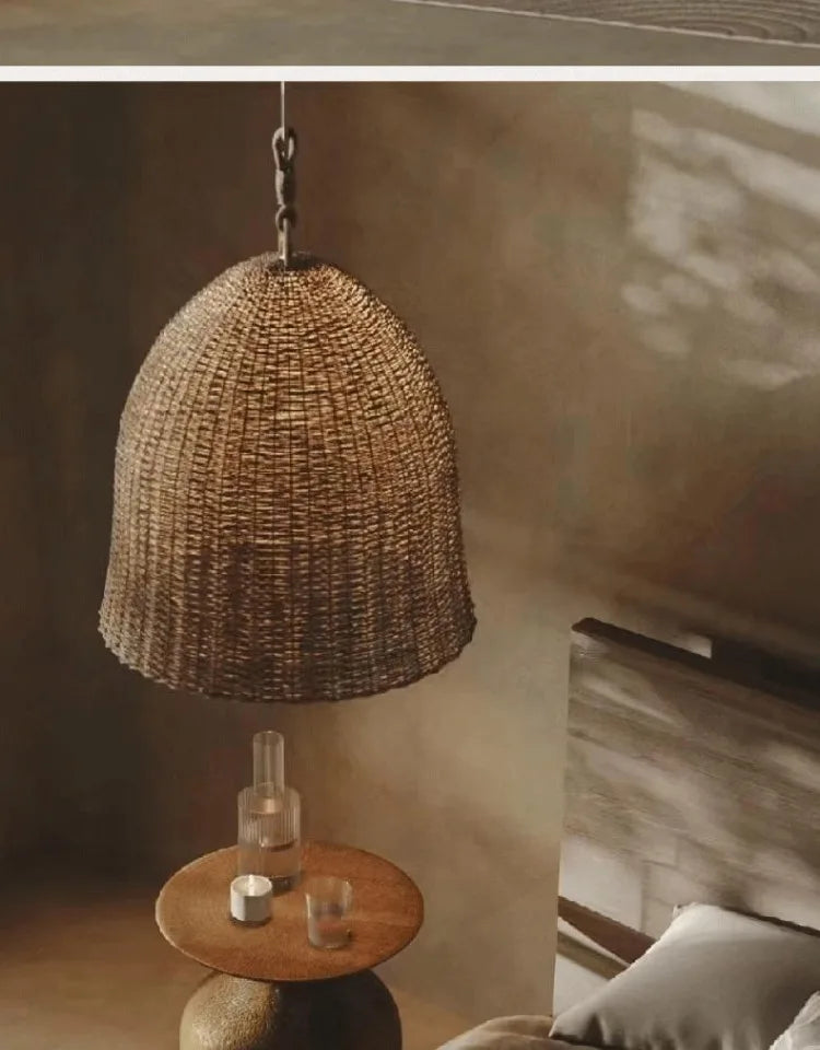 New Rattan Ceiling Chandelier Restaurant Retro Style Bar