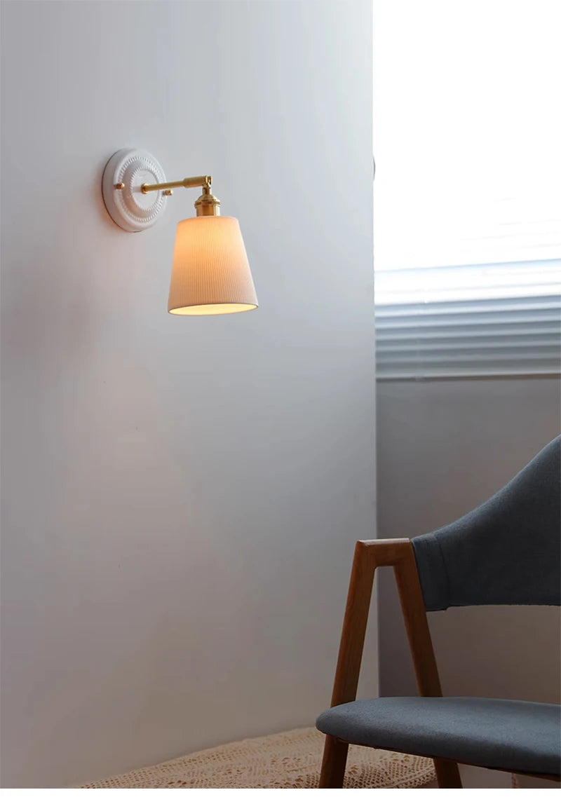 Vintage Porcelain Wall Sconce with Brass Arm