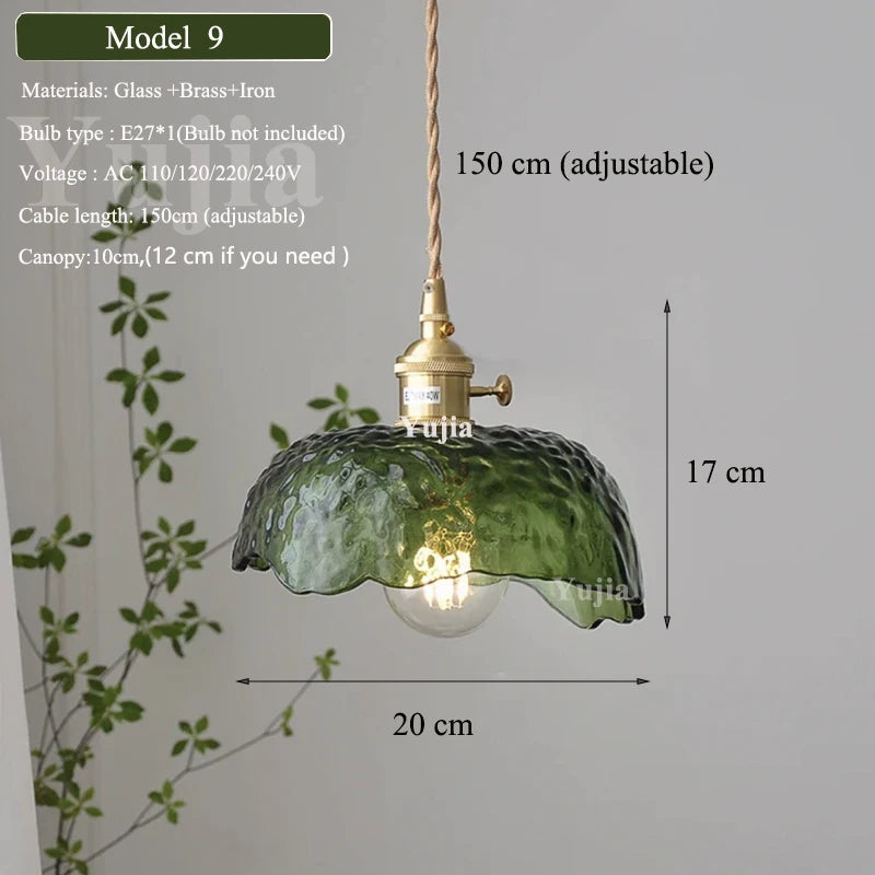 Green Glass Brass Pendant