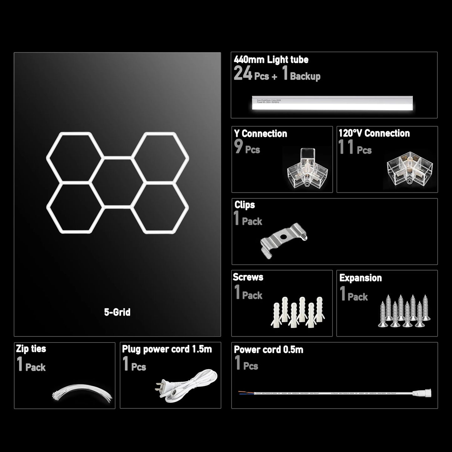 Hexagon LED Garage Light, 11-Grid 700W Honeycomb Kit with Frame
