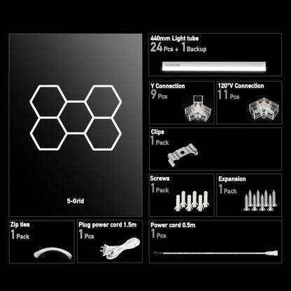 Hexagon LED Garage Light, 11-Grid 700W Honeycomb Kit with Frame
