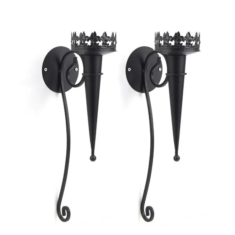 Retro Iron Torch Wall Sconce Candle Holder