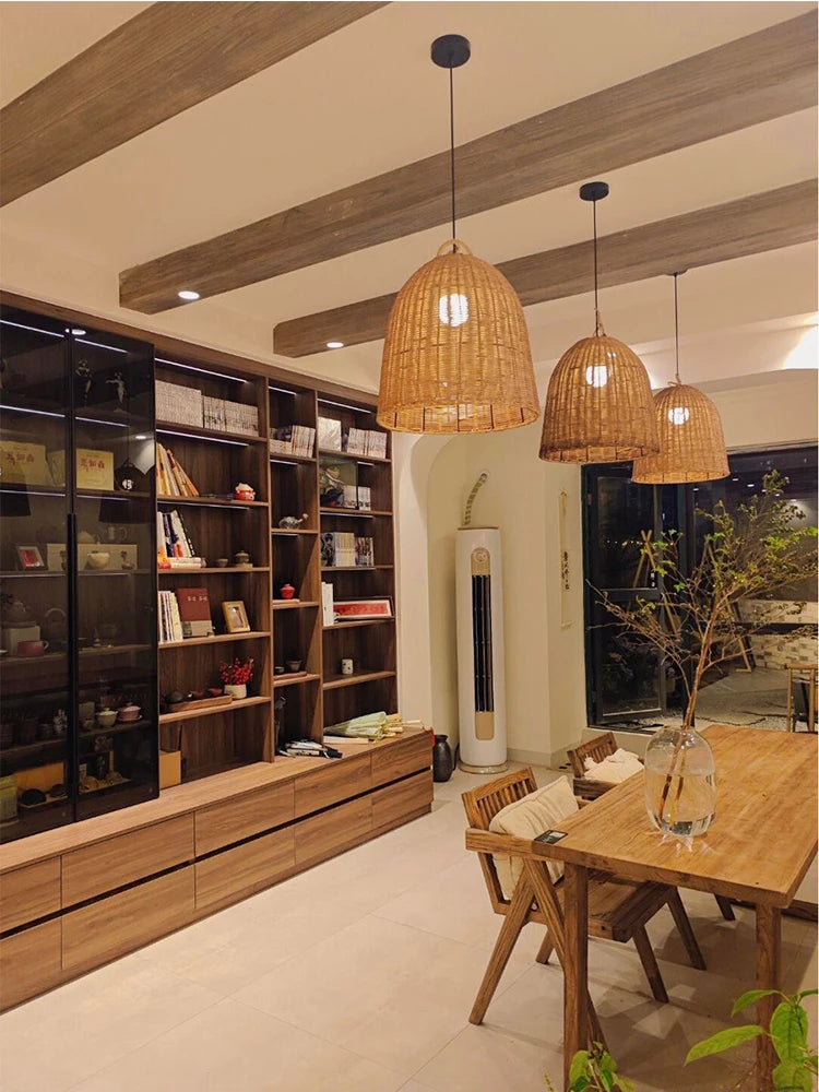 New Rattan Ceiling Chandelier Restaurant Retro Style Bar