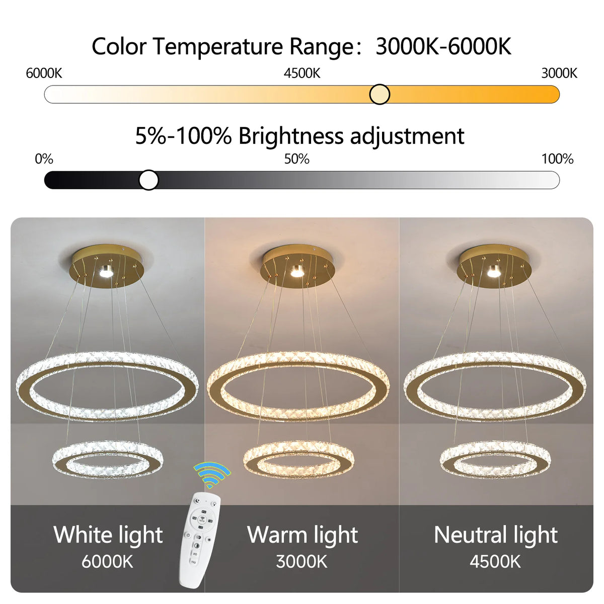 2-Ring Crystal LED Pendant Chandelier