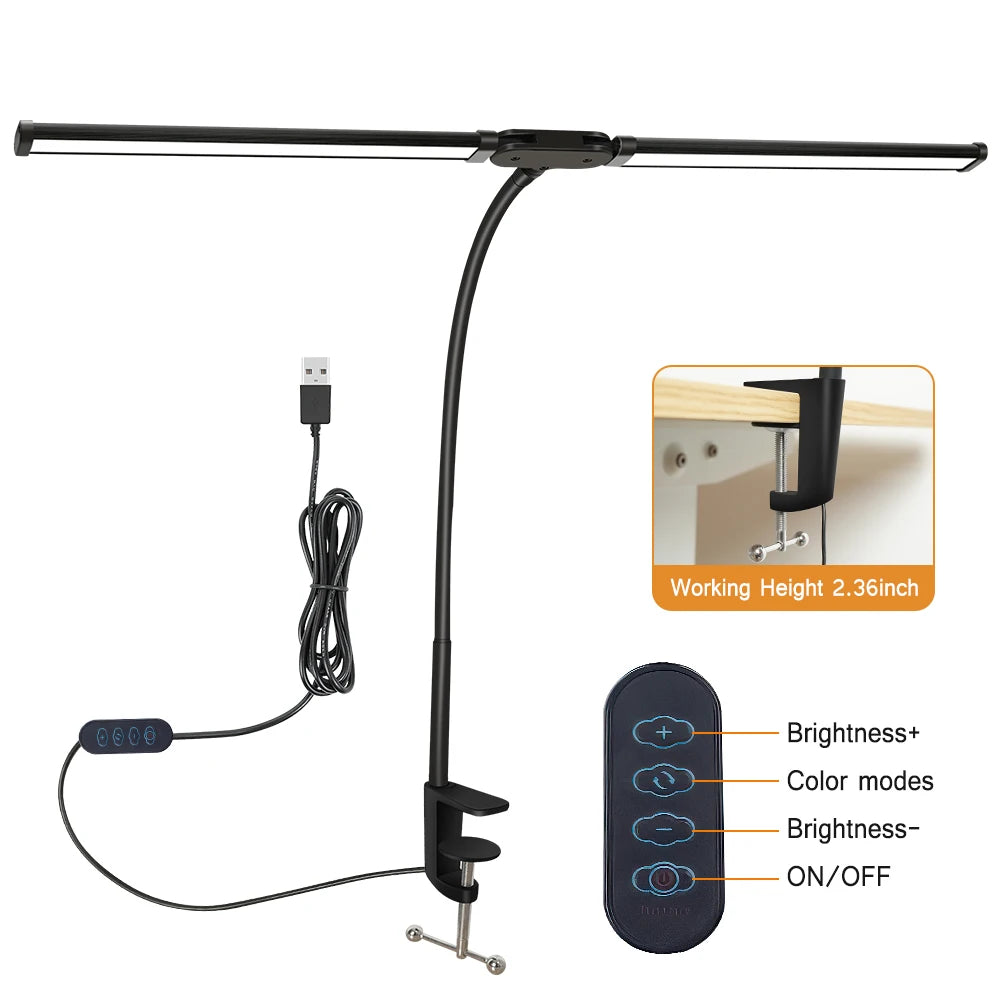 FlexiGlow LED Clamp Desk Lamp - 3 Modes & Dimmable