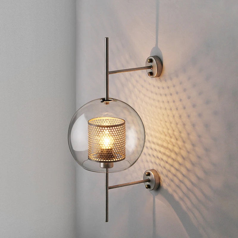 Golden Orb Modern Glass Wall Sconce Light Fixture