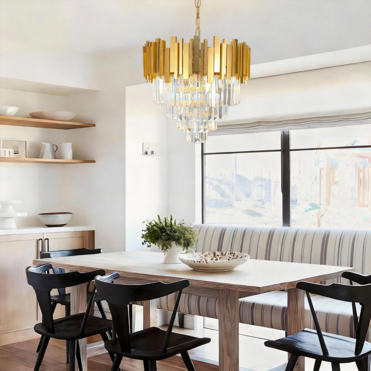 4-Tier Gold K9 Crystal Chandelier, 50 cm, Dimmable