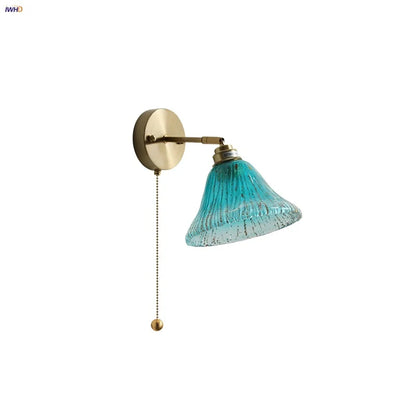 Nordic Blue Glass Pull Chain Wall Sconce Lamp