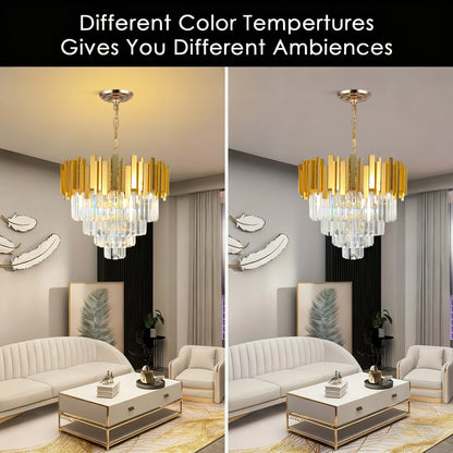 4-Tier Gold K9 Crystal Chandelier, 50 cm, Dimmable