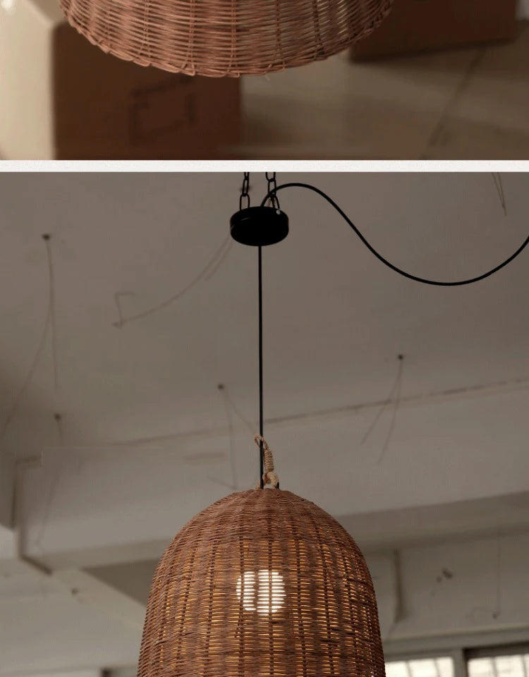 New Rattan Ceiling Chandelier Restaurant Retro Style Bar