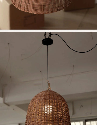 New Rattan Ceiling Chandelier Restaurant Retro Style Bar