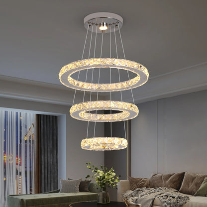 3-Ring Crystal LED Pendant Chandelier