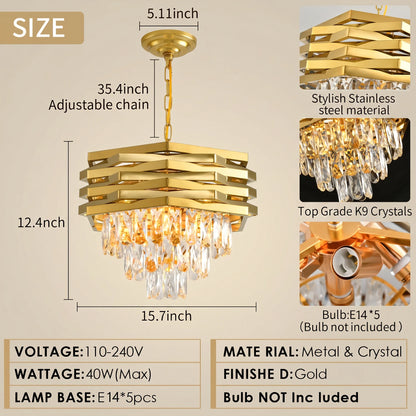 Gold Raindrop Crystal Chandelier, 5-Light, Adjustable Chain