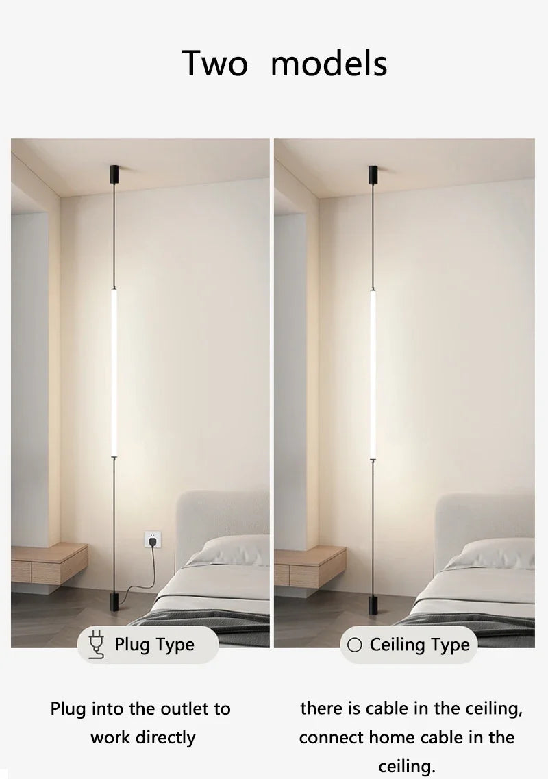 Hanging Floor Lamp Italy Design Black Long Linear Pendant Light