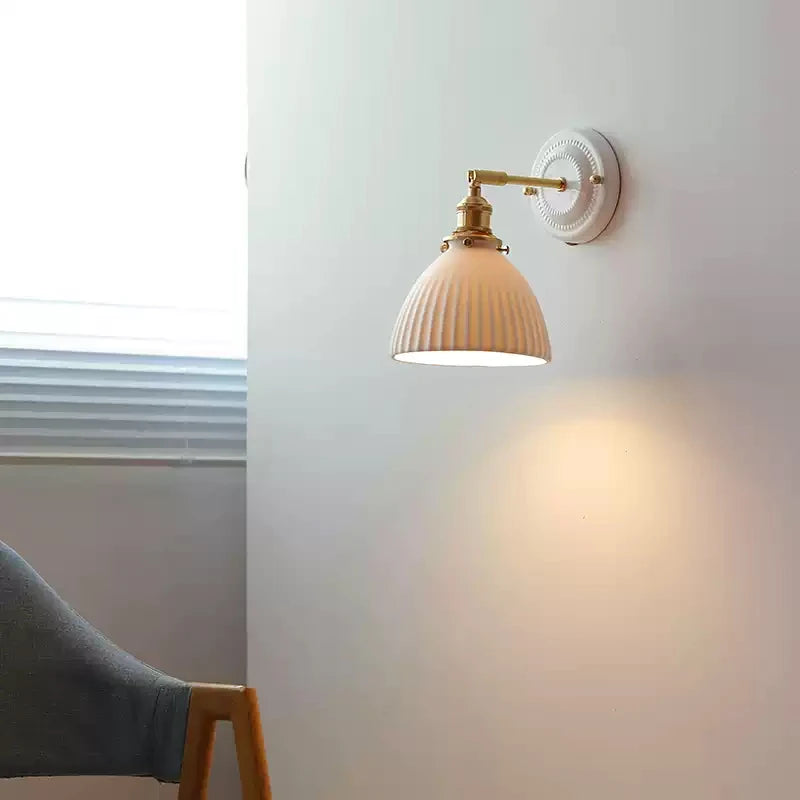 Vintage Porcelain Wall Sconce with Brass Arm