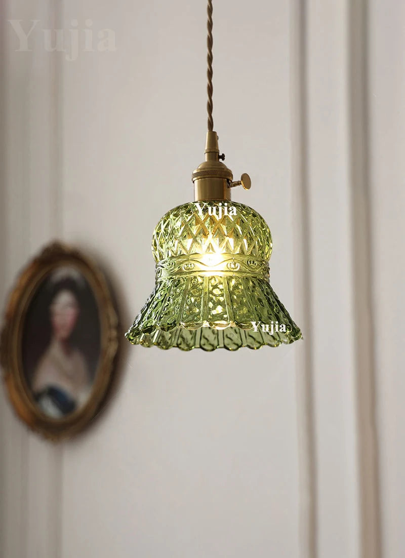 Green Glass Brass Pendant