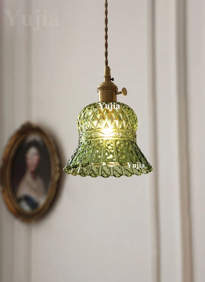 Green Glass Brass Pendant