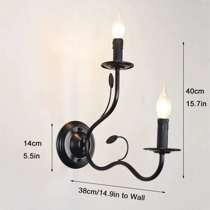 Retro Black Industrial Candle Wall Sconce Set