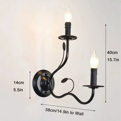 Retro Black Industrial Candle Wall Sconce Set