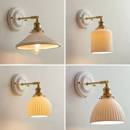 Vintage Porcelain Wall Sconce with Brass Arm