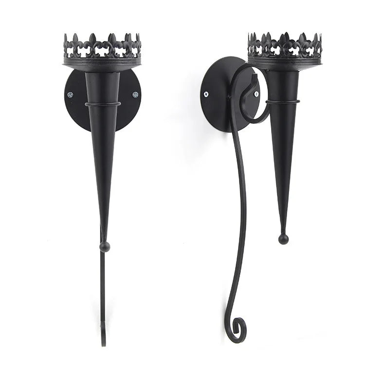 Retro Iron Torch Wall Sconce Candle Holder