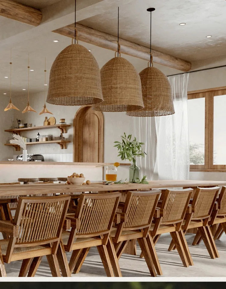 New Rattan Ceiling Chandelier Restaurant Retro Style Bar