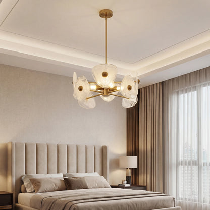 4-Light Gold Chandelier with Cloud-Pattern Glass Shades