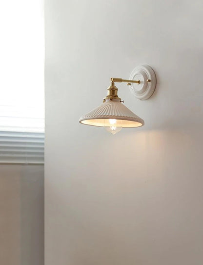 Vintage Porcelain Wall Sconce with Brass Arm