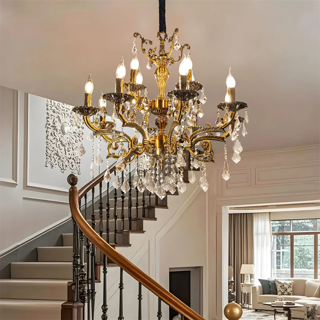 Antique Bronze Crystal Candle Chandelier — 8 or 12 Lights, Bulbs Included