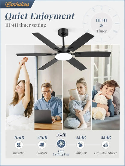 52" DC Ceiling Fan with LED Light and Remote, Indoor/Outdoor
