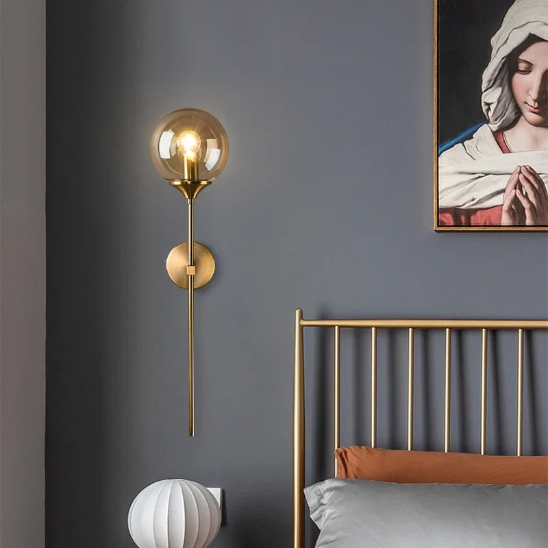 Gold Aura Round Glass Wall Sconce - Nordic Style