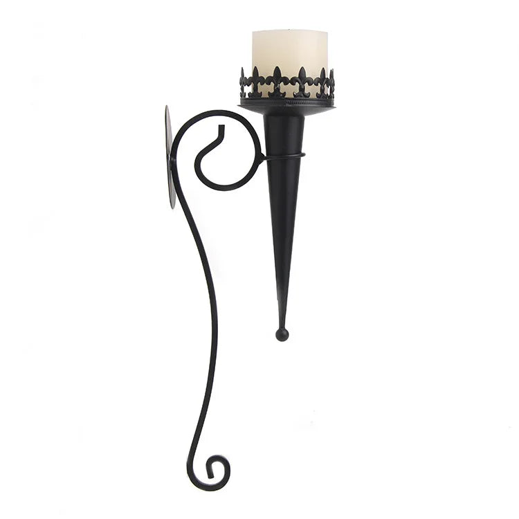 Retro Iron Torch Wall Sconce Candle Holder