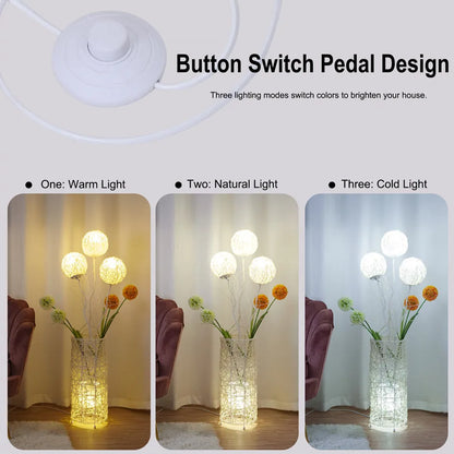 Rattan Floor Lamp, Tall Standing Lantern with Dandelion Flowers or Rattan Balls