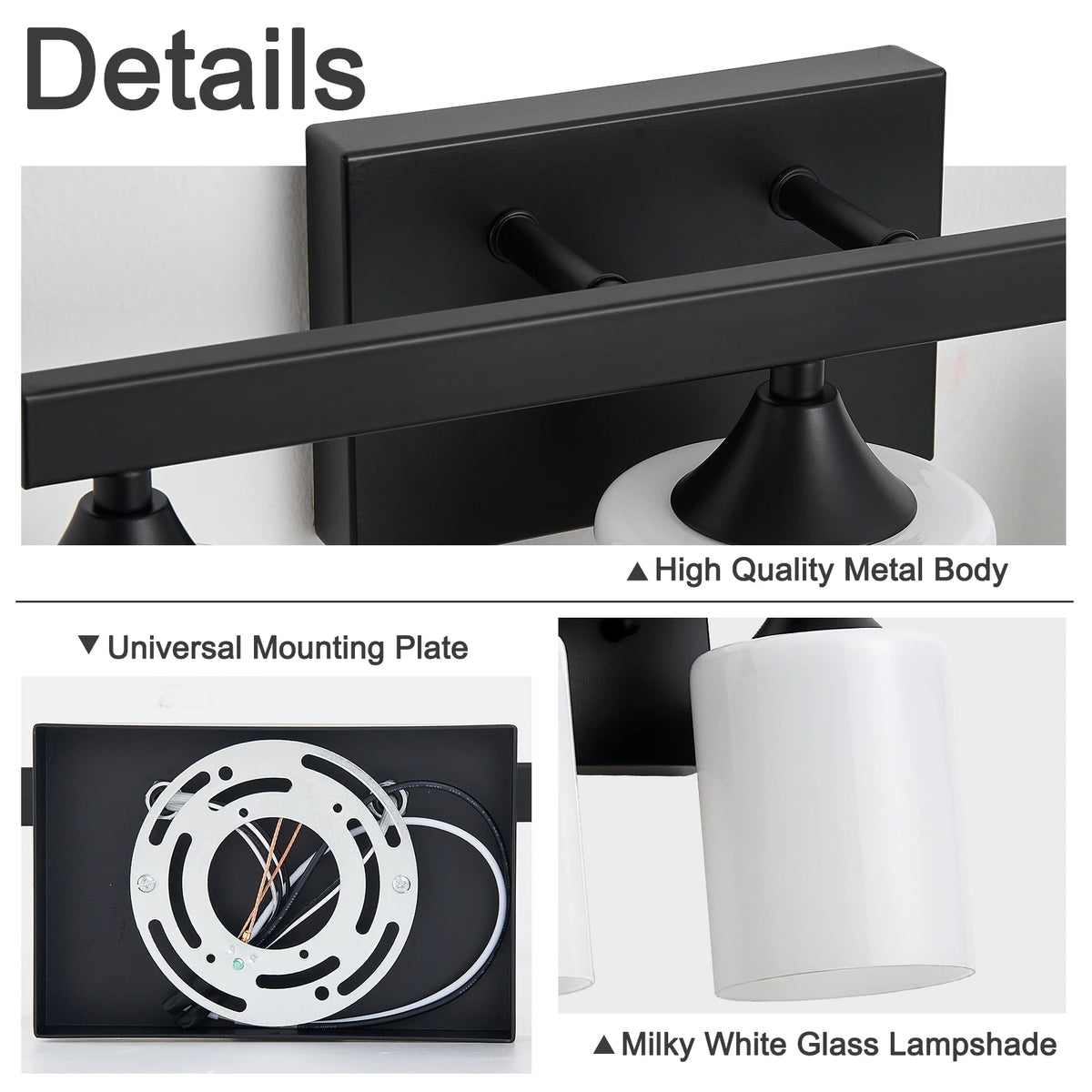 Matte Black Vanity Light with Frosted Glass — 3, 4 or 5 Lights