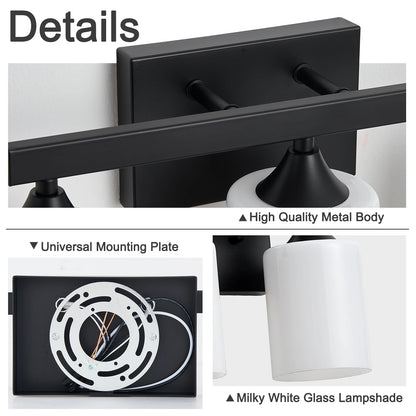Matte Black Vanity Light with Frosted Glass — 3, 4 or 5 Lights