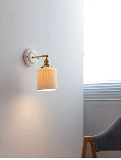 Vintage Porcelain Wall Sconce with Brass Arm