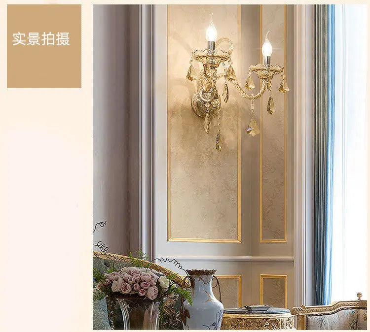 Cognac Elegance Crystal Candle Wall Sconce