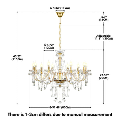10-Arm K9 Crystal Candle Chandelier, Adjustable Chain