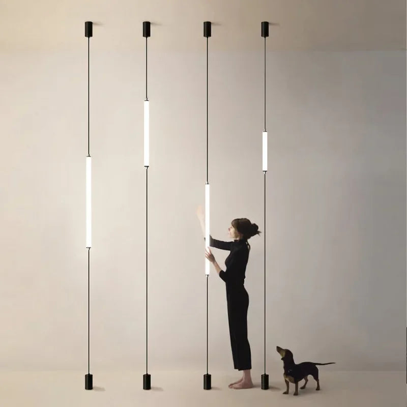 Hanging Floor Lamp Italy Design Black Long Linear Pendant Light